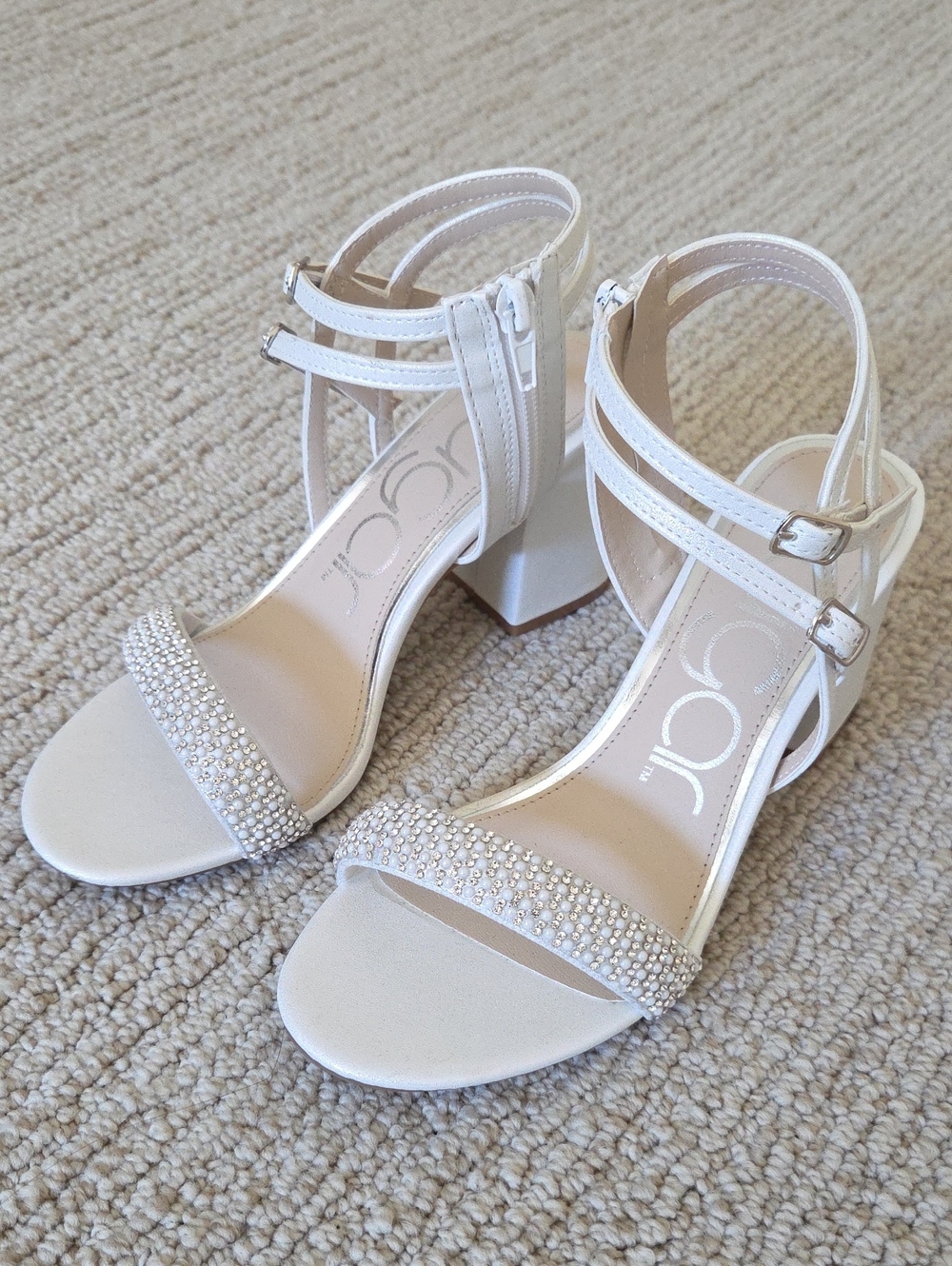 White Embellished Block Heel Sandals